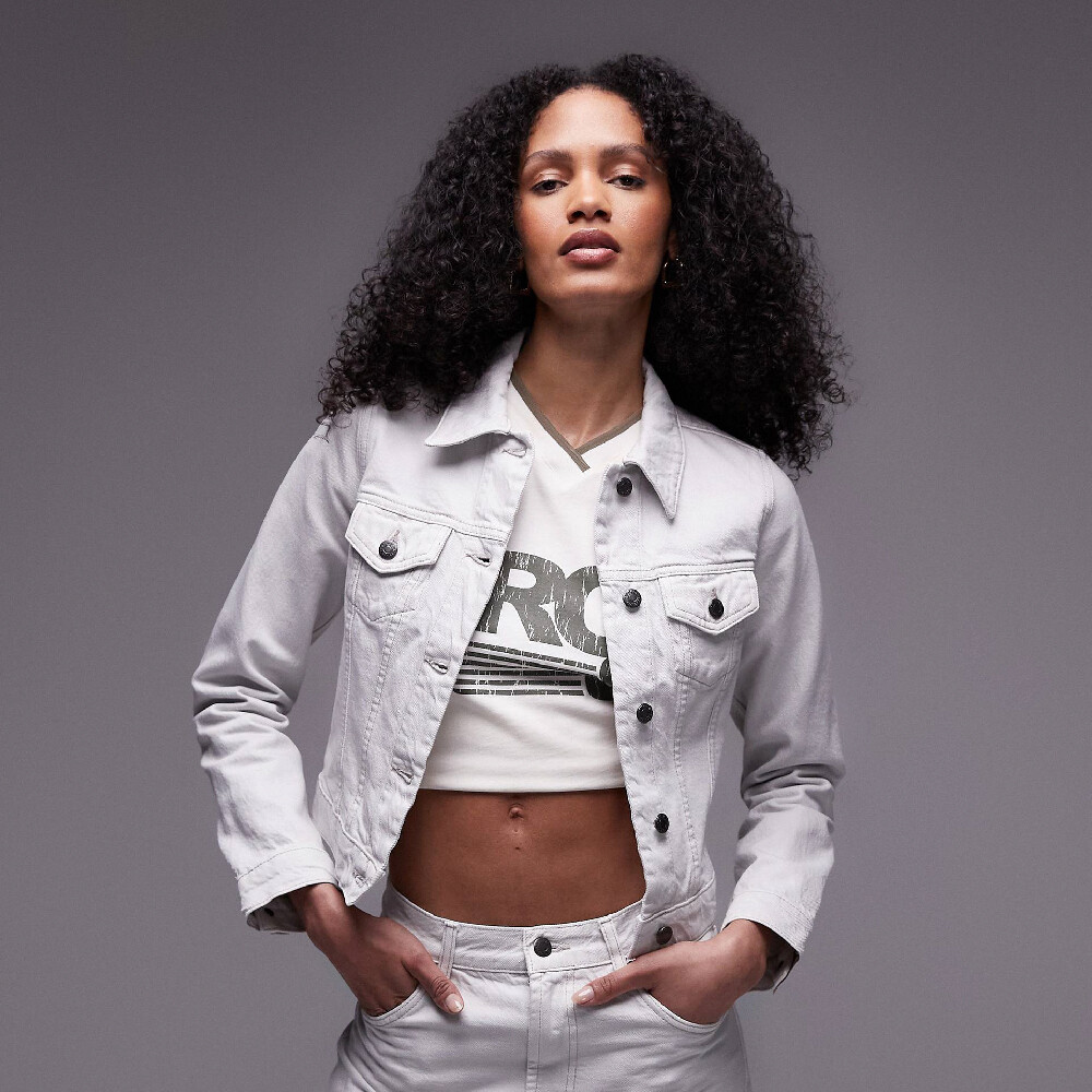 

Джинсовая куртка Topshop Denim Shrunken, светло-серый