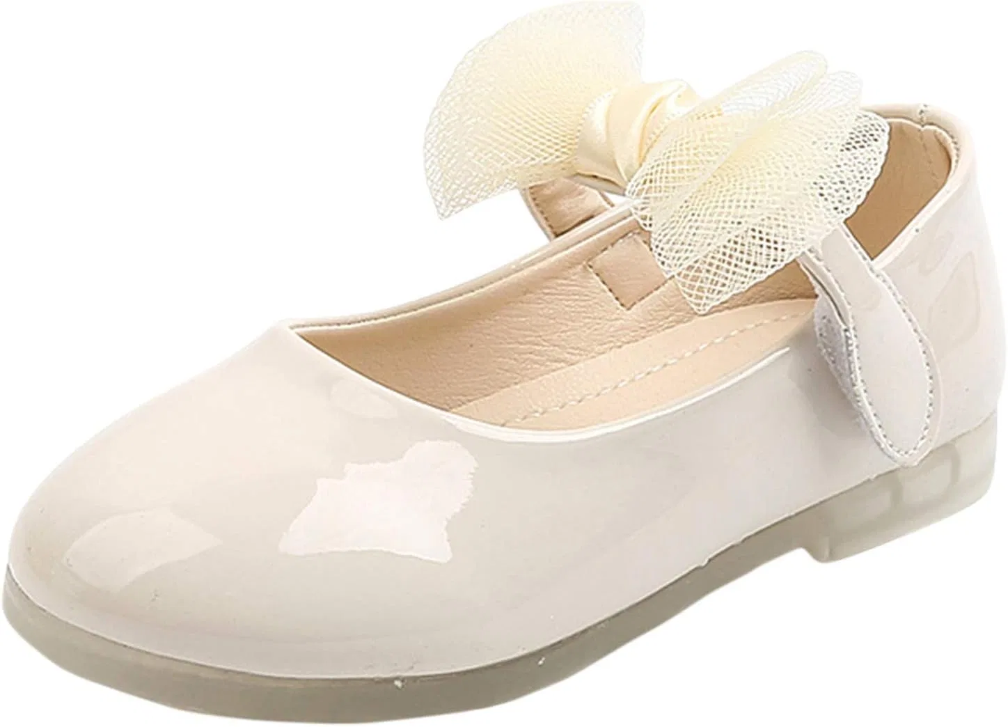 Детские туфли Мэри Джейн с бантом из сетки и лакированной кожи, Beige