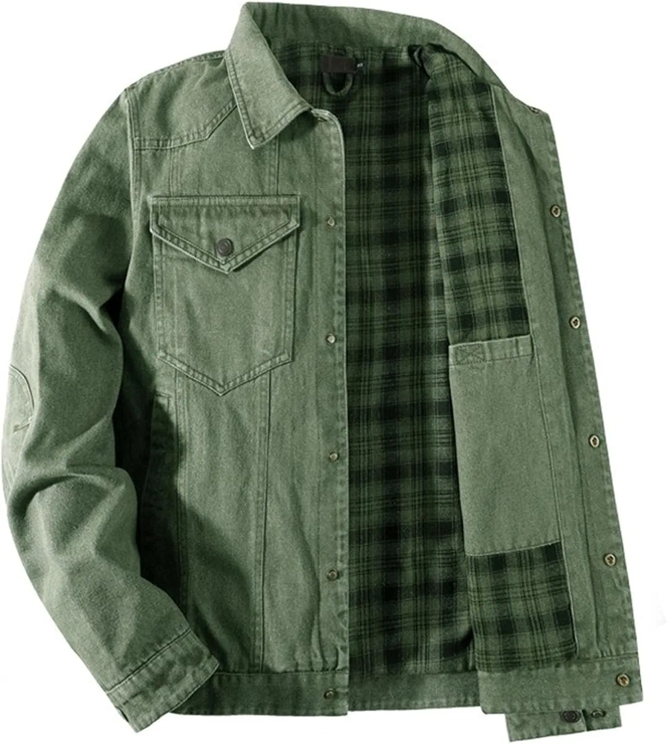 Мужская джинсовая куртка с фланелевой подкладкой, Vintage Cowboy Cut, зелёный — фото 2