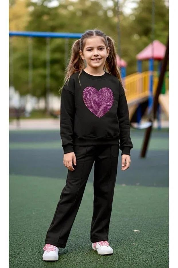 Детский спортивный костюм для девочек с принтом Kids Clup, Black