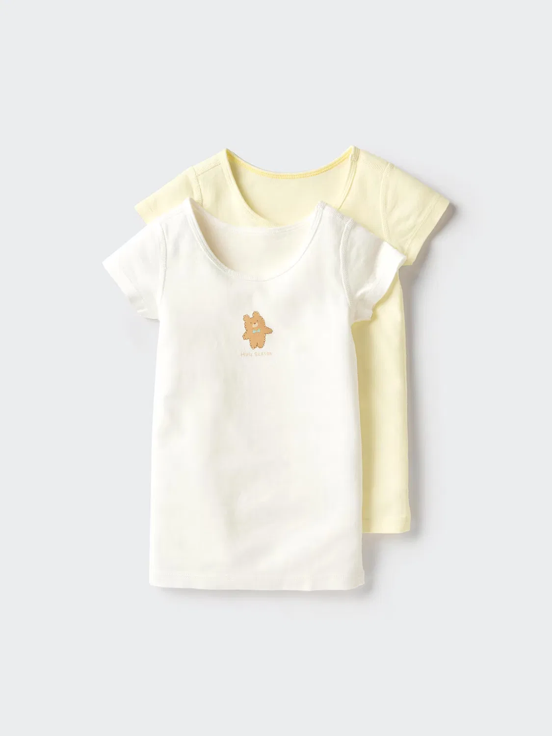 Футболка Uniqlo, комплект из 2 штуки, ребрированная хлопковая, кремовый