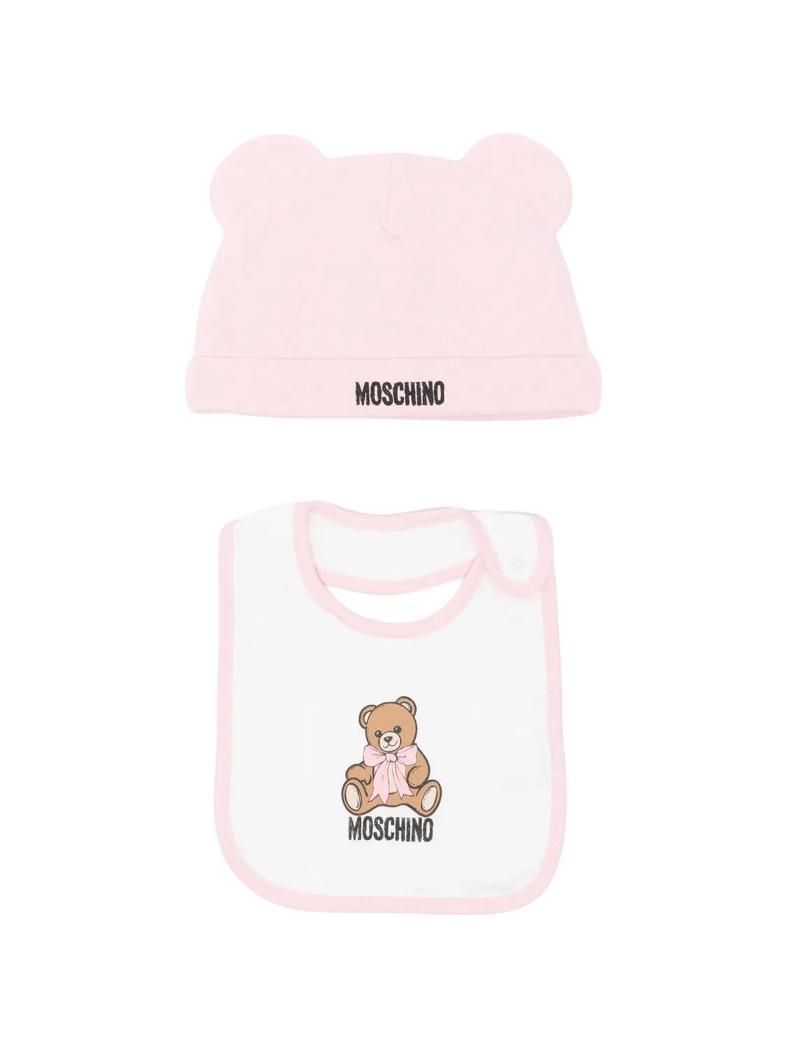 Комплект из шапки бини и нагрудника с принтом Teddy Bear Moschino Kids, розовый