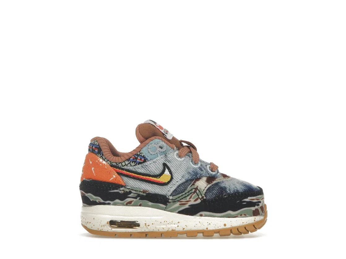 Детские кроссовки Lifestyle с принтом Nike Air Max 1 SP Concepts Heavy, Elemental Gold/Sail-Black-Worn Blue