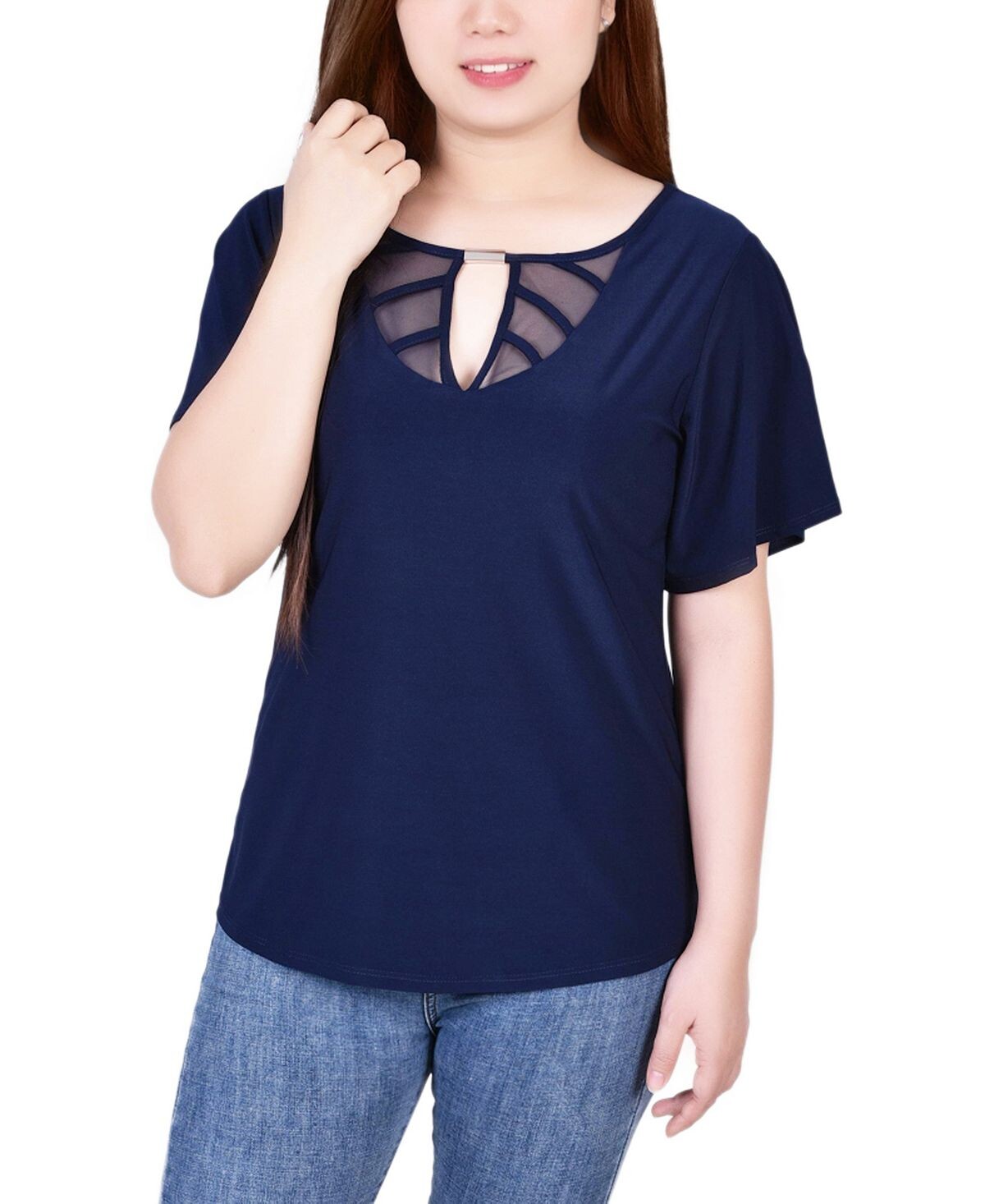 

Трикотажный топ petite mesh с развевающимися рукавами NY Collection, мульти