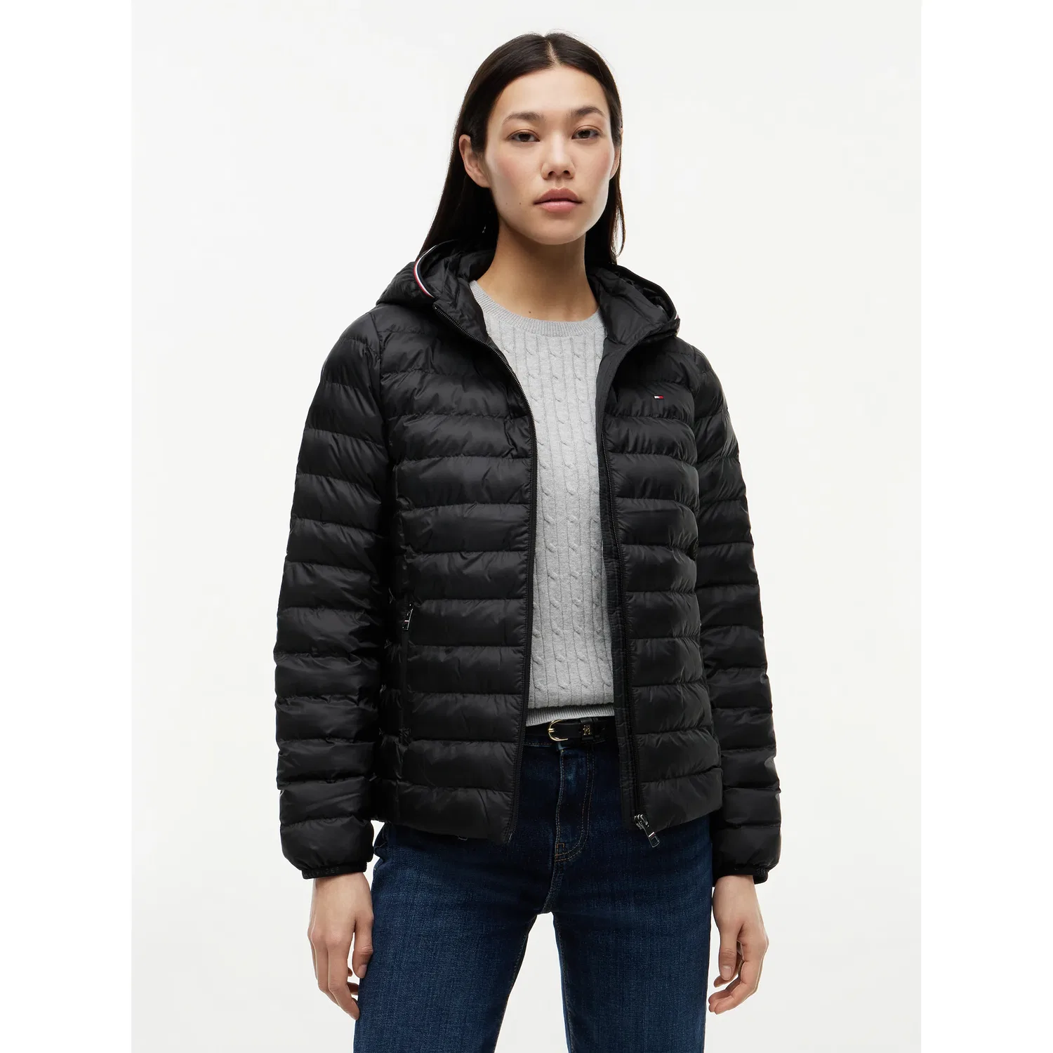 Женская стеганая куртка с капюшоном Global Stripe Tommy Hilfiger, Black