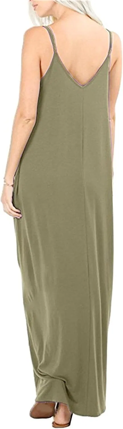 Женское летнее макси-платье на тонких бретелях Bohemian, Military Green — фото 2