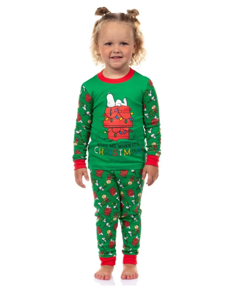 Детская пижама Snoopy Wake Me When It's Christmas Peanuts, Green