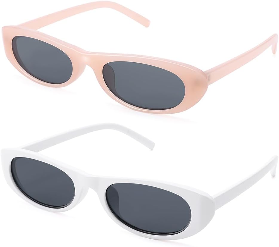 

Солнцезащитные очки SCVGVER овальной формы для женщин и мужчин, узкие солнцезащитные очки в стиле 90-х, миниатюрные ретро-очки, защита от УФ-излучения UV400, Transparent Pink Frame - Gray Lens + White Frame - Gray Lens