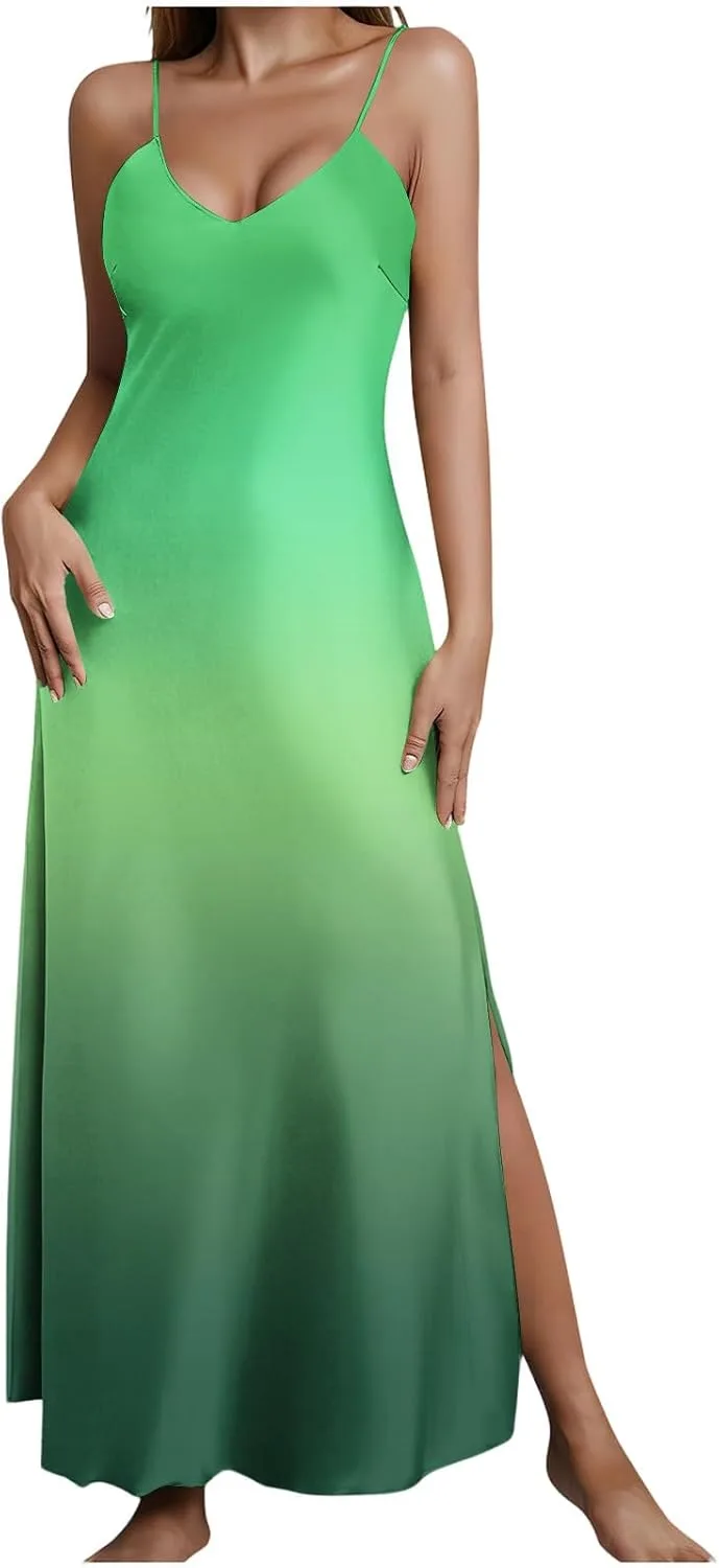 Летнее платье для женщин Satin на тонких бретелях с открытой спиной макси Formal Gradient для свадебных гостей с разрезом Generic, мультиколор
