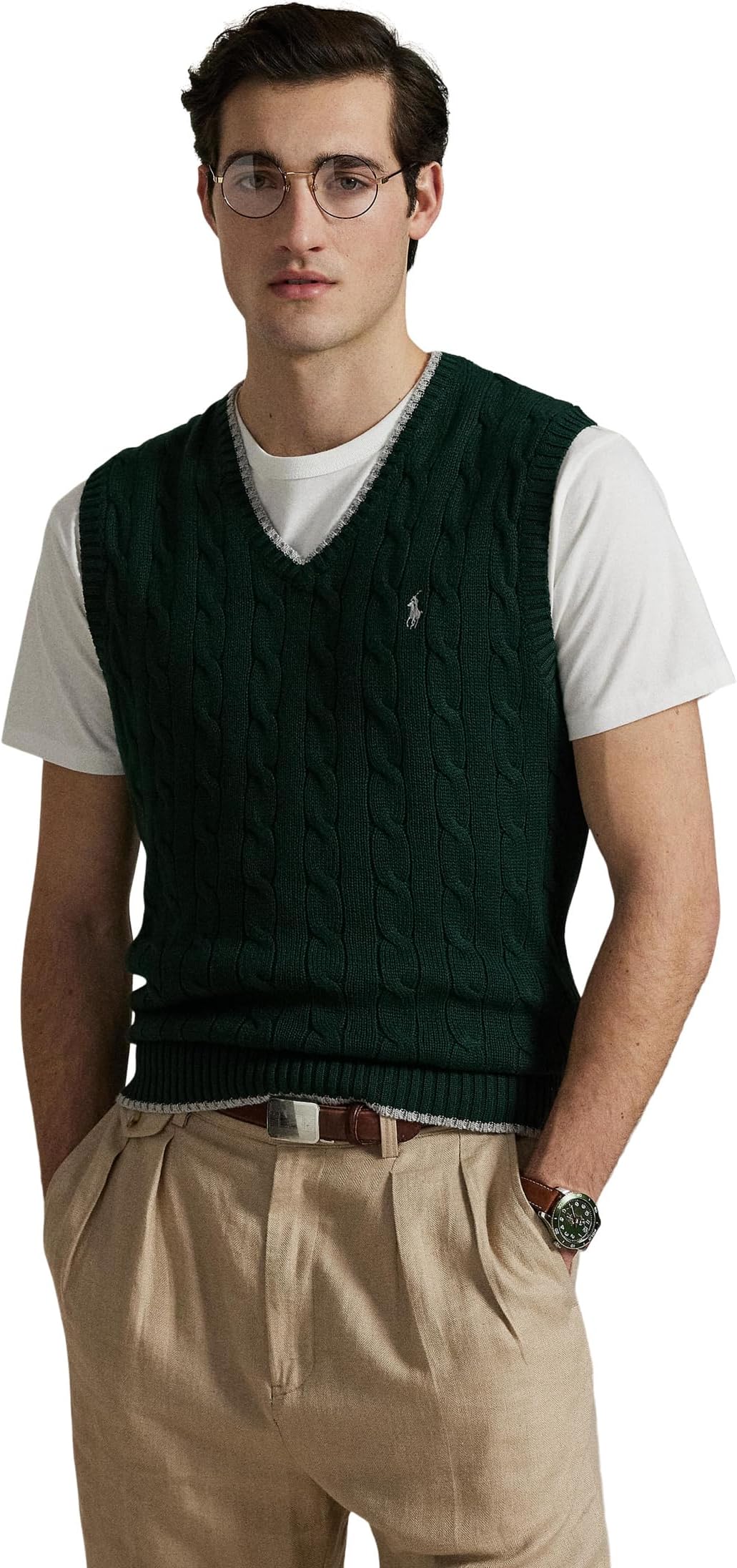 

Свитер Polo Ralph Lauren Cable-knit Cotton Sweater Vest, цвет College Green Combo