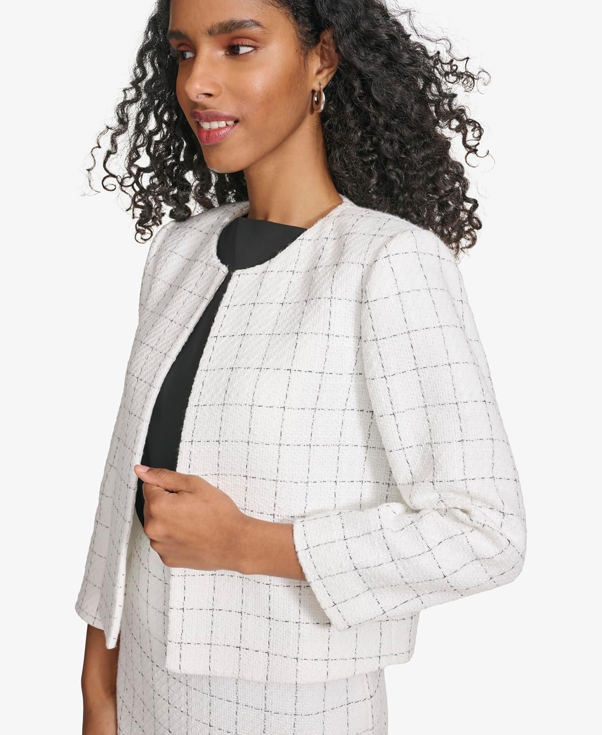 Женские костюмы Calvin Klein с джинсовой отделкой, блейзер, Cream/Black — фото 3