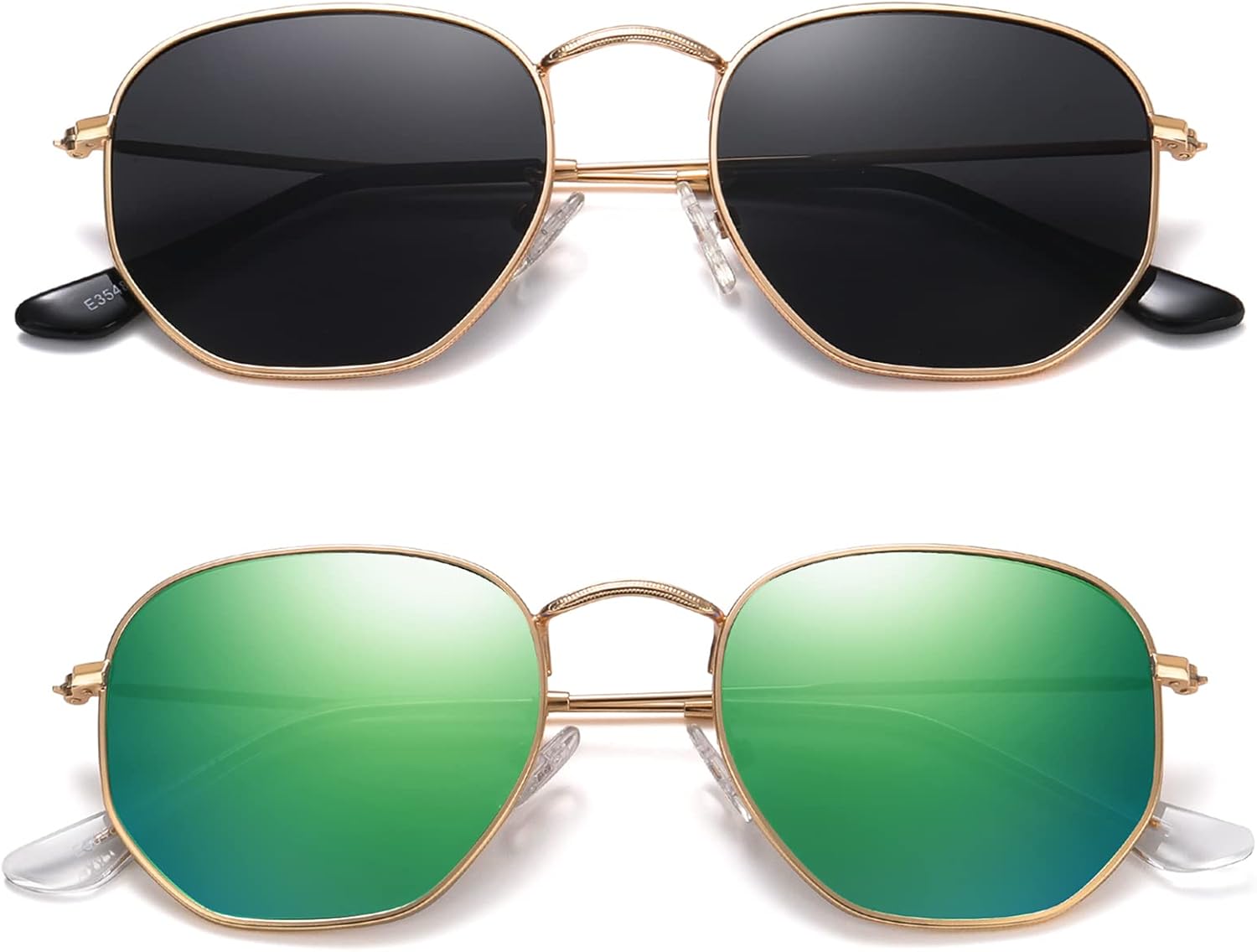 

Солнцезащитные очки MEETSUN с поляризацией, шестиугольной формы, для женщин и мужчин, многоугольной и квадратной формы, защита от УФ-излучения UV400, металлическая оправа, 2 Pack-gold Gray+green Mirror Lens