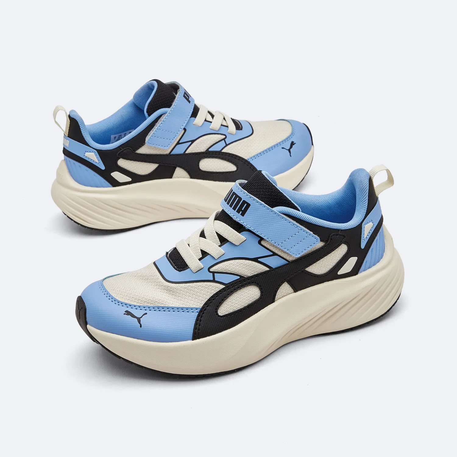 Кроссовки беговые PUMA Pounce Lite CM AC+ для детей, бело-черно-голубые — фото 4