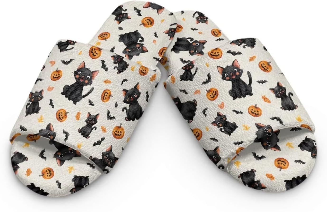 

Тапочки Suobstales с открытым носком для женщин и мужчин, пушистые, уютные с мемори-пеной, домашние мягкие тапочки для дома, Cat Pumpkin Bat