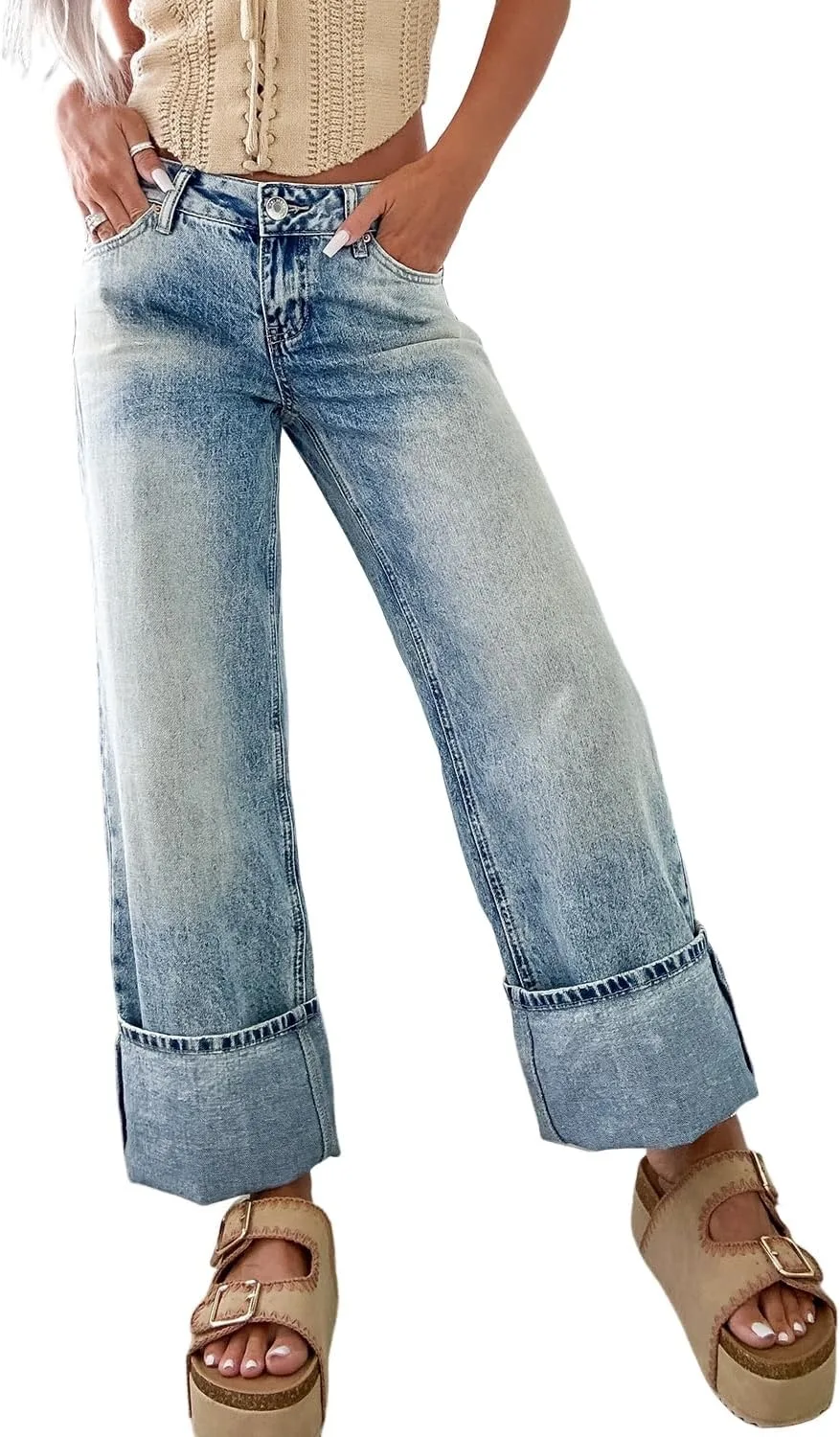 

Женские джинсы EARKOHA Myosotis с высокой посадкой и застежкой на молнию и пуговицу