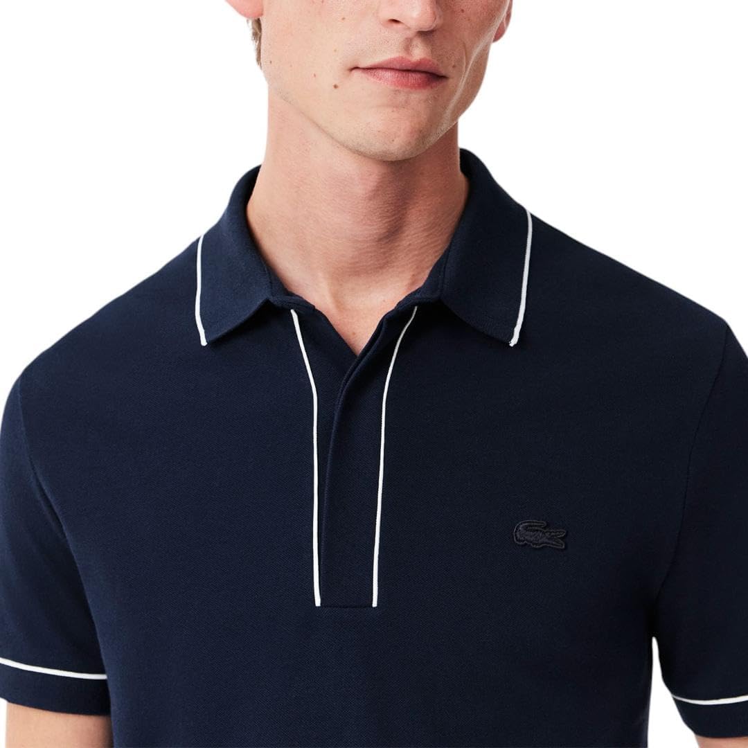 Футболка Lacoste Paris с коротким рукавом и контрастным воротником, Regular Fit, Navy Blue — фото 2