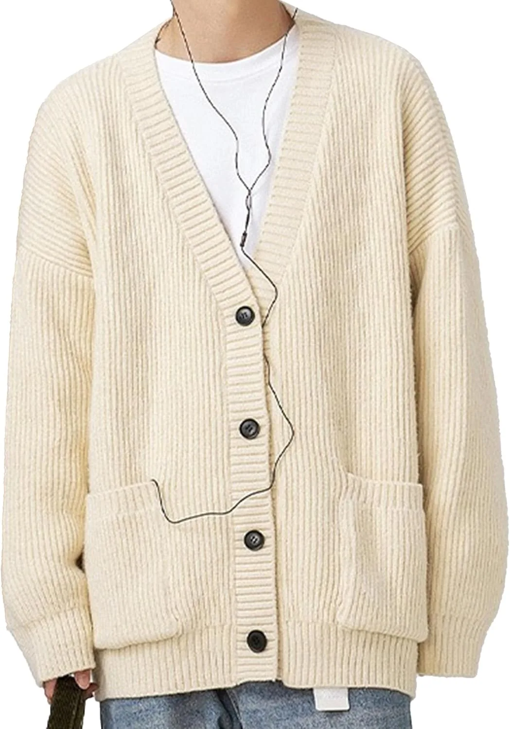 

Мужской кардиган с V-образным вырезом и ажурной вязкой JEShifangjiusu