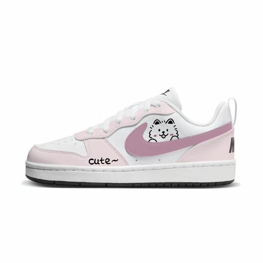 

Nike Кроссовки Court Borough Sweet Cat Pink Print Low top Skateboard Shoes White Kids'