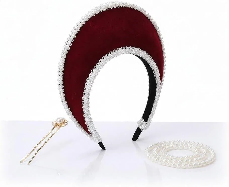 Винтажный головной убор Boleyn Hat в елизаветинском стиле Hiyyfloy, Wine Red — фото 3