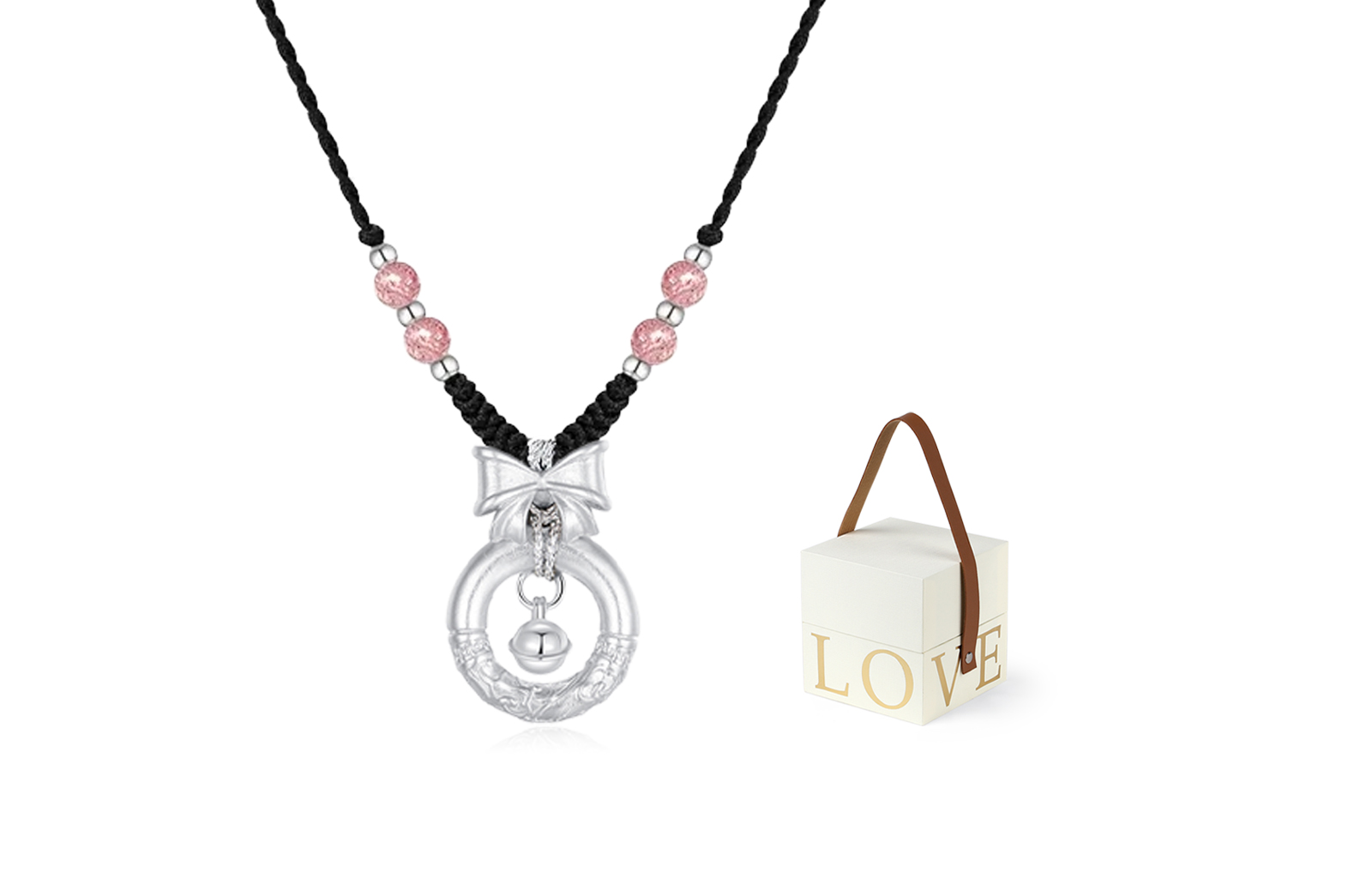 

Ожерелье из клубничного кварца для женщин MISS TOOYA, Bell Bowknot Necklace (Strawberry Quartz)+Love Box