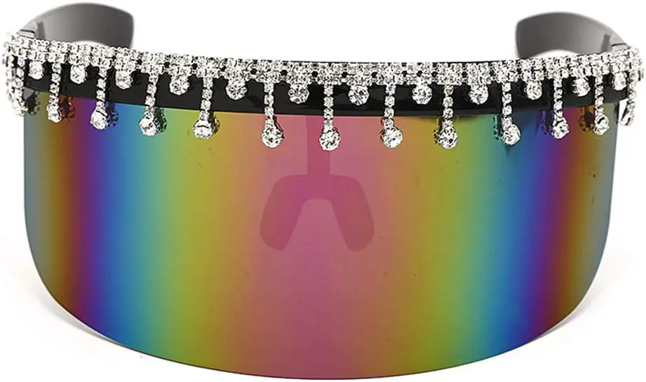 

Солнцезащитные очки COTIA Diamond Oversized Mirror для женщин и мужчин, с большой оправой, покрытием, защитным козырьком и цельной защитой, Black Multicolor