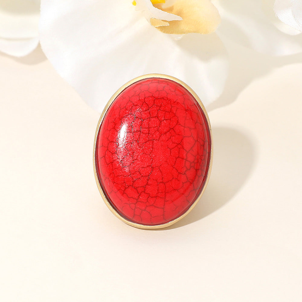 

Кольцо-растяжка с натуральным камнем овальной формы Fashnzfab, коралловый/золотой