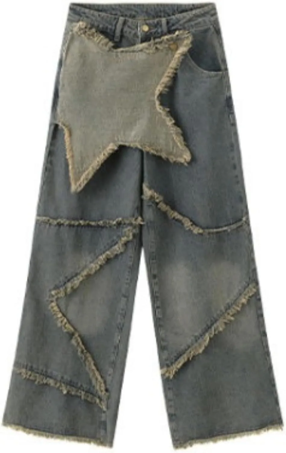 

Y2K звездные штаны для женщин — эстетичные мешковатые джинсы в стиле пэчворк, широкие брюки с высокой талией Hesaco