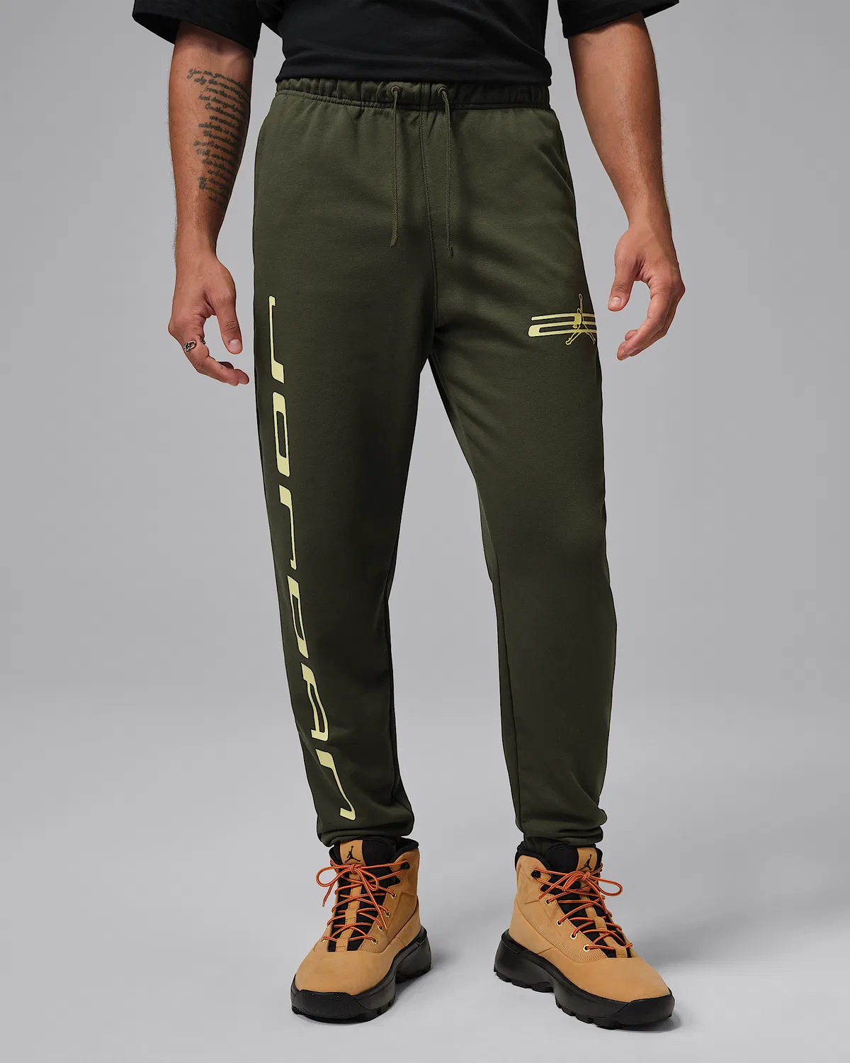 Мужские флисовые штаны Dri-FIT Jordan Sport Crossover, Cargo Khaki/Luminous Green/Dynamic Yellow