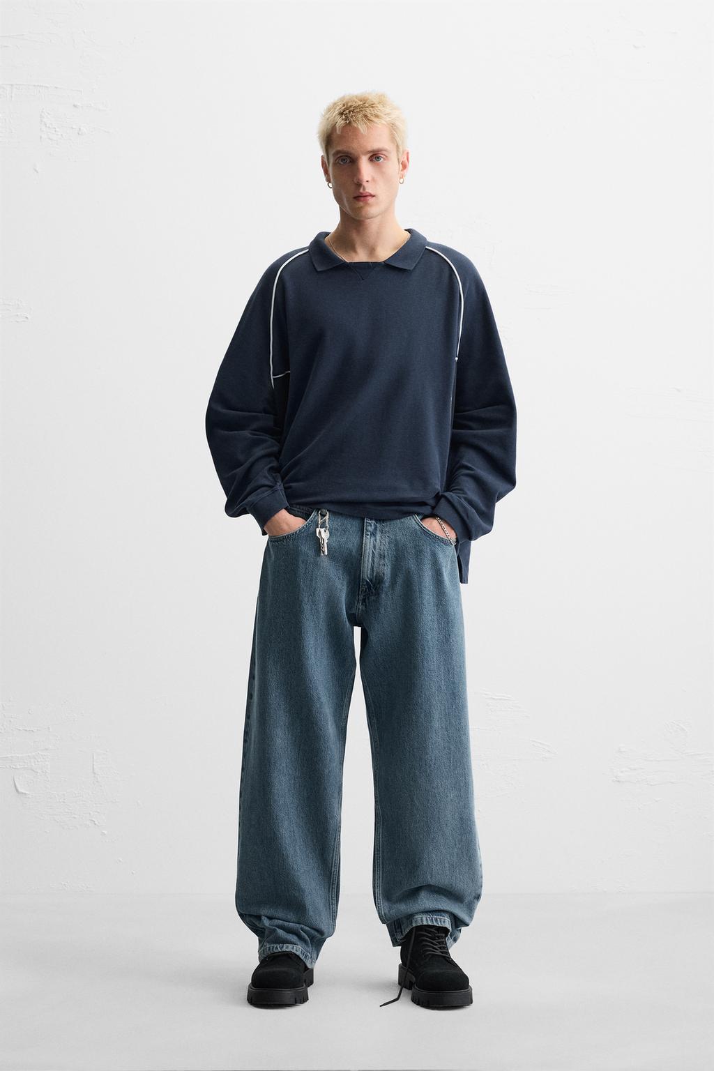 

Контрастная рубашка-поло из пике ZARA, цвет Blue/Grey