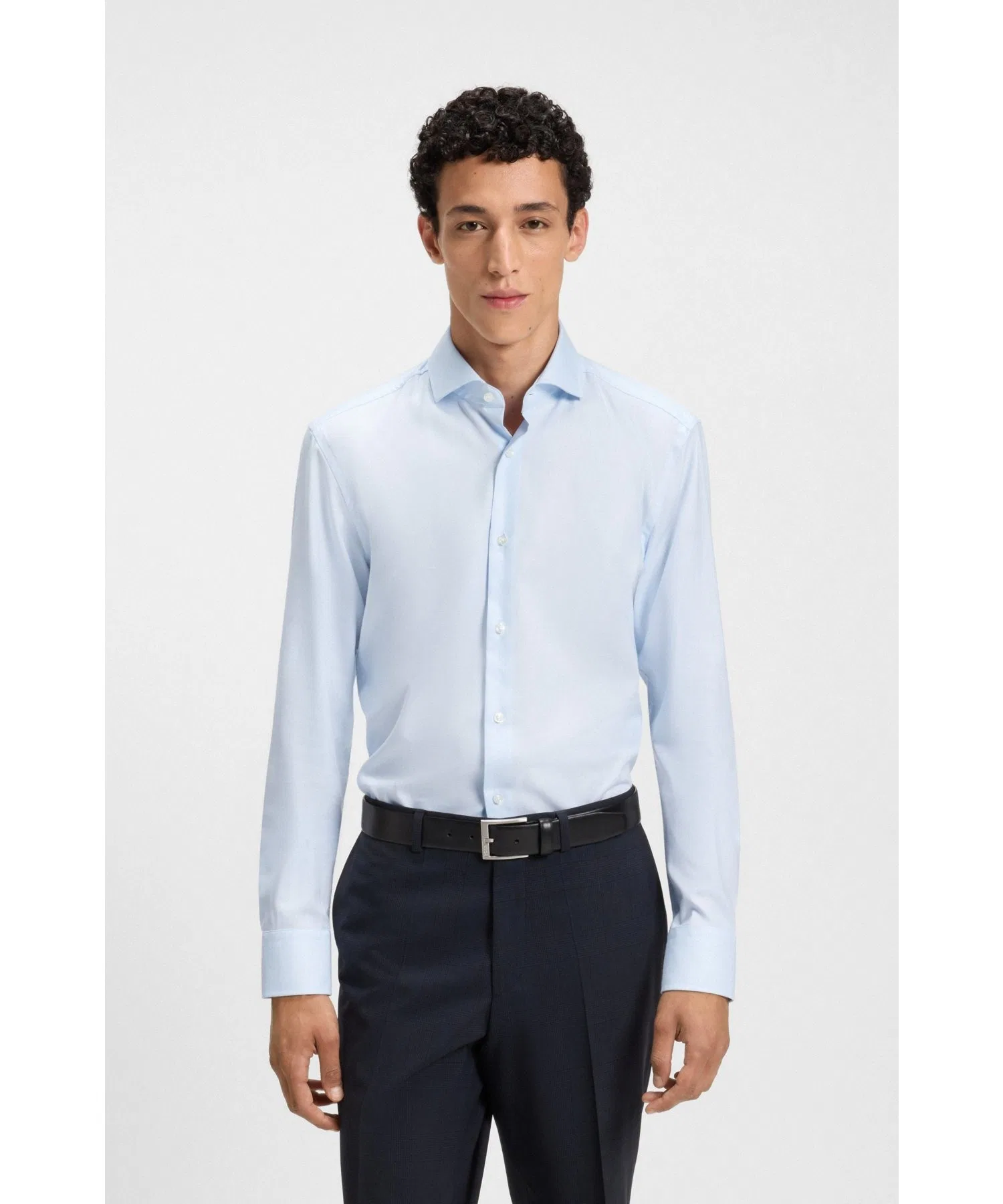 Мужская рубашка BOSS Slim Fit из хлопковой смеси светло-синяя