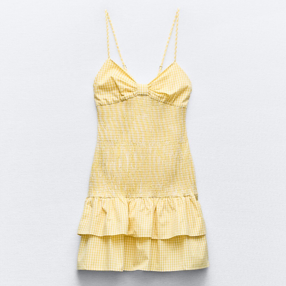 

Платье Zara Gingham With Tie, желтый