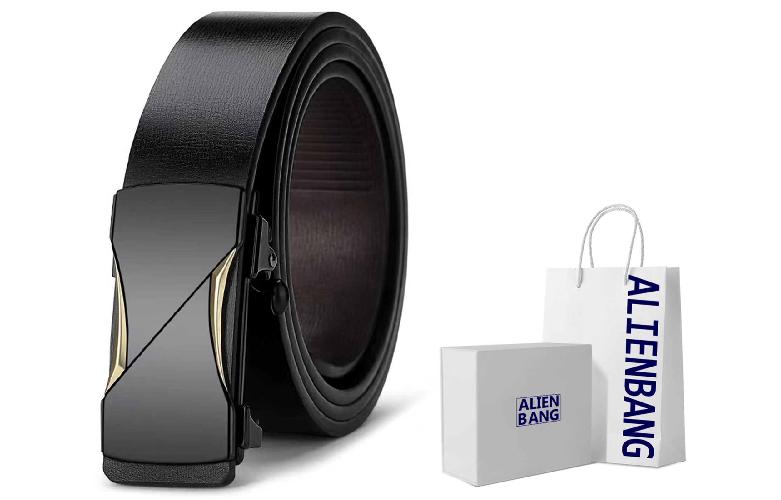

Ремень с автоматической пряжкой для молодежи и среднего возраста ALIEN BANG, Black with Silver Buckle Box