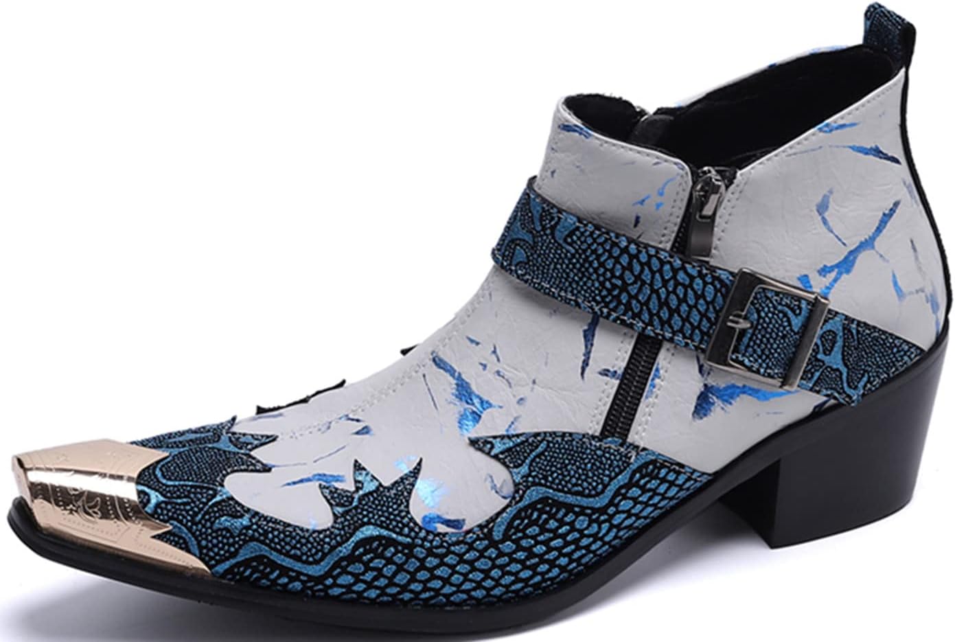 

Мужские ботинки челси Santimon: повседневные, для вечеринок, с металлическим носком, из натуральной кожи, двухцветные, с двойной молнией и пряжкой, модные, в стиле вестерн, ковбойские, дискотека, бальные, свадебные, выпускные, чукка-ботинки, син...