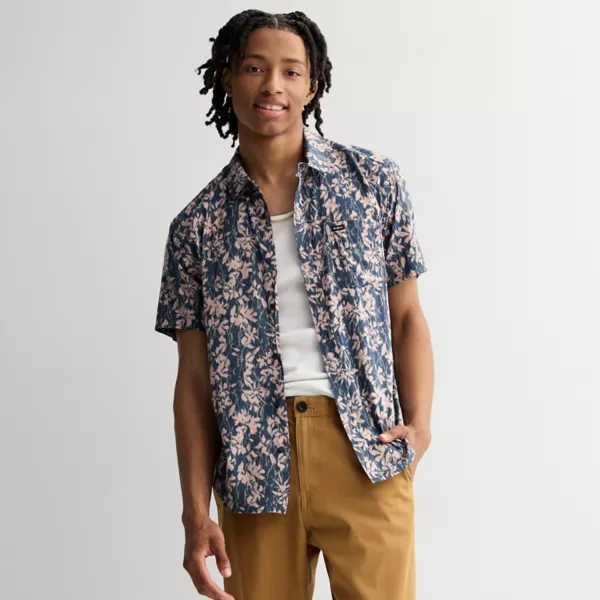

Мужская рубашка с коротким рукавом на пуговицах Rvca, цвет navy pink