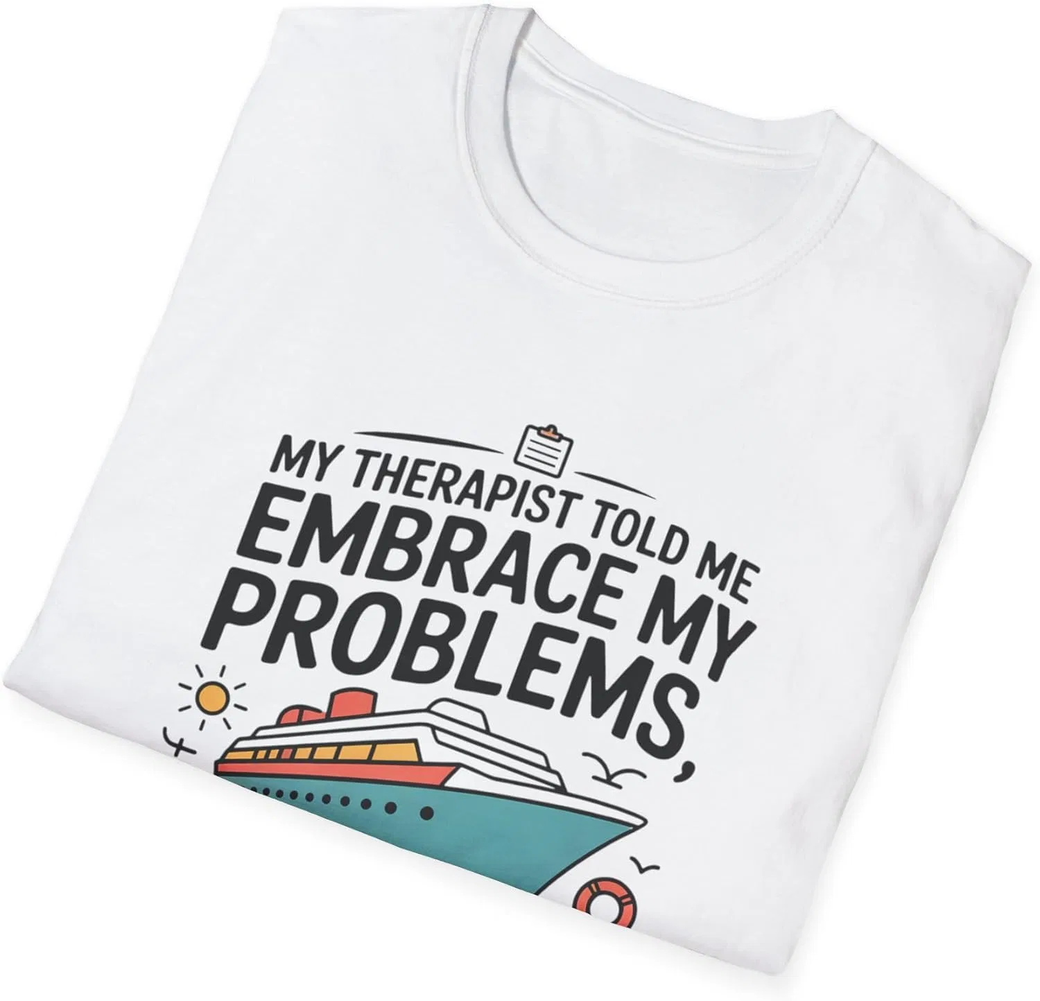 Футболка с принтом "Терапевт в круизе", Embrace Your Problems, подарок для релаксации, юмор про отпуск, майка для любителя путешествий GENERIC, белый — фото 4
