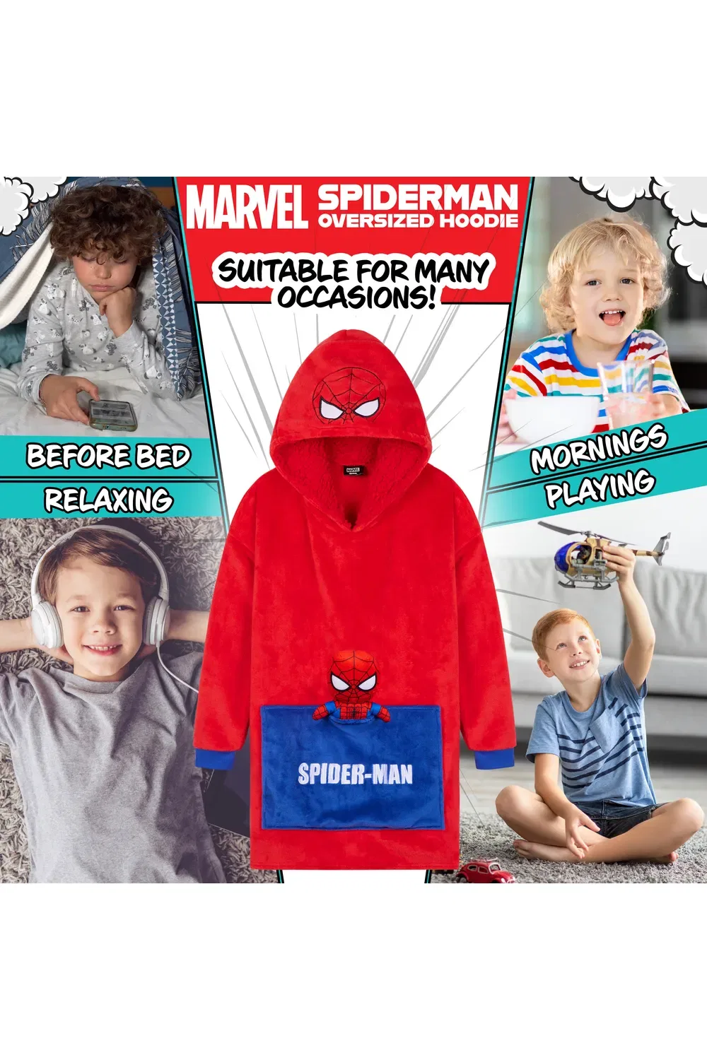 Толстовка-плед Spiderman с плюшевой игрушкой Marvel, красный — фото 4