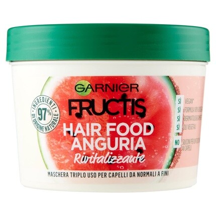 

Fructis Hair Food Арбуз Восстанавливающая маска 3-в-1 для тонких волос, 97% натуральных ингредиентов, 390 мл, Garnier