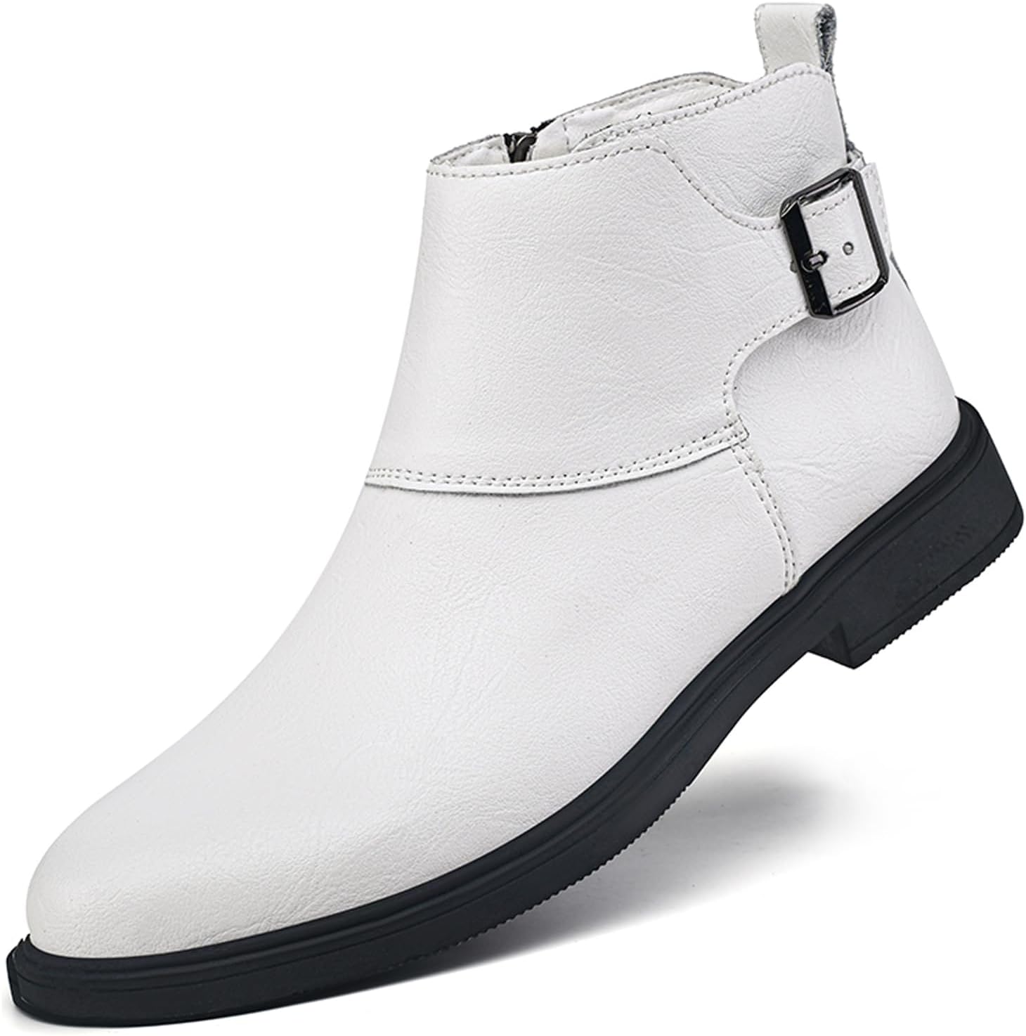 

Мужские классические ботинки-челси из натуральной кожи с пряжкой, боковой молнией, модным острым носком, водонепроницаемые, противоскользящие, повседневные и деловые Ptnoka, белый