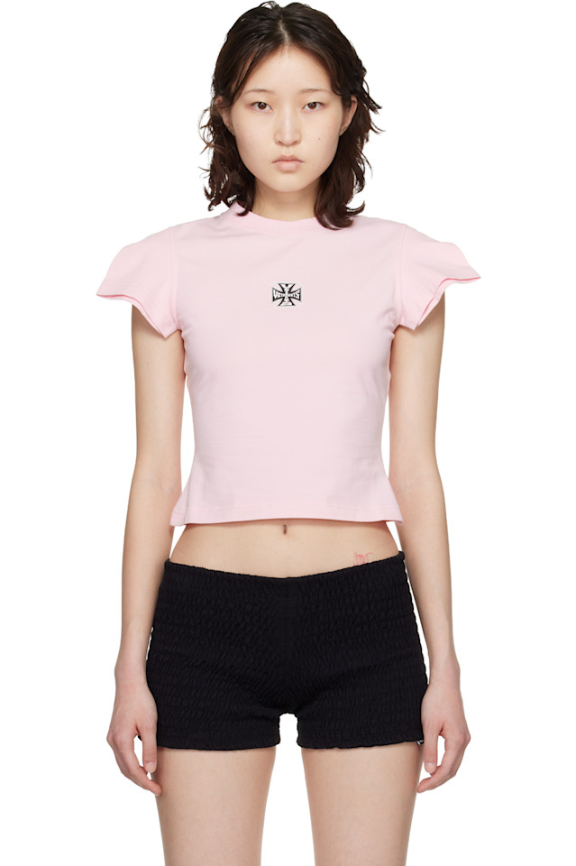 

Футболка с логотипом байкерского креста на передней части рукава Vetements, розовый