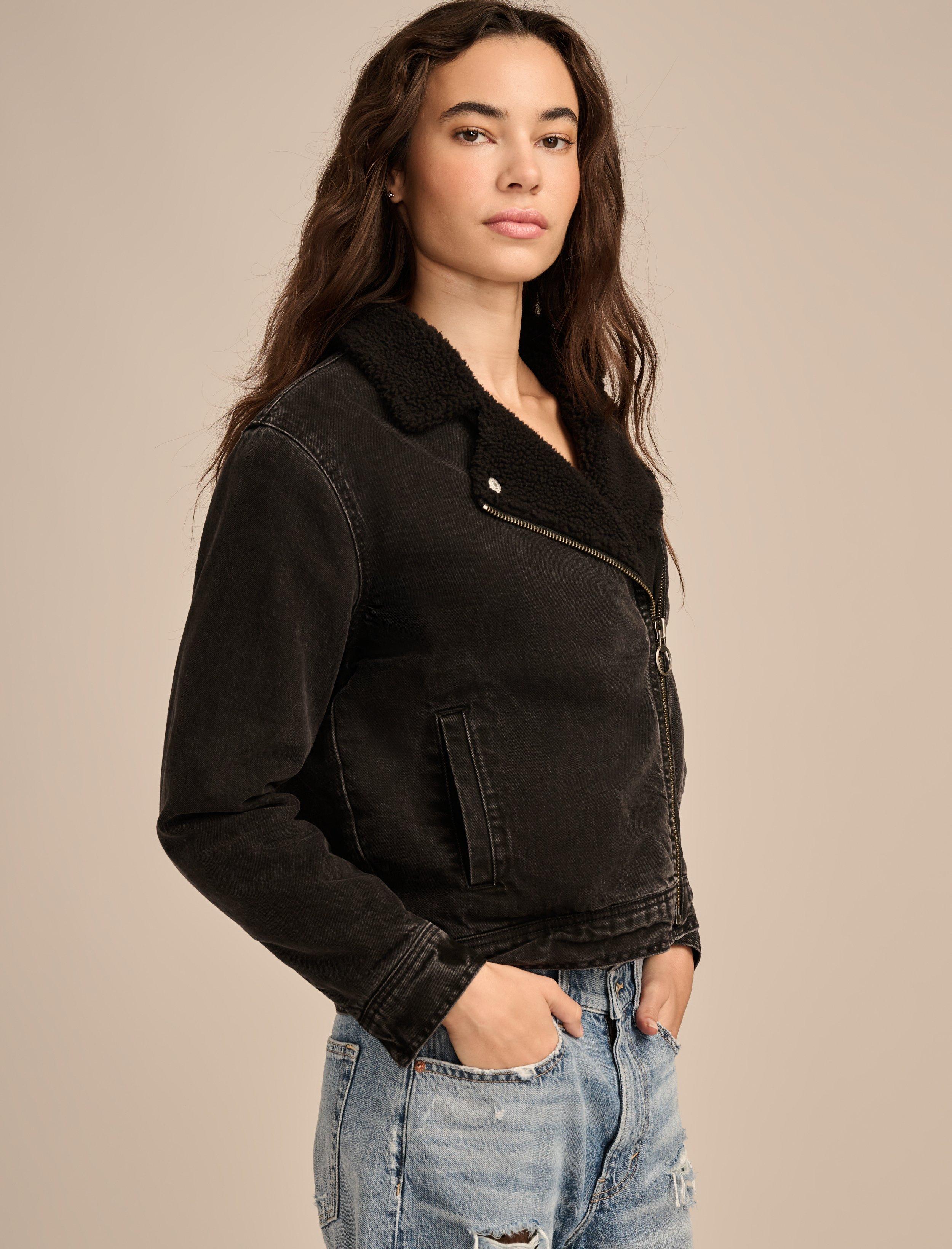 

Женская байкерская куртка из искусственной овчины Lucky Brand, цвет medium blue