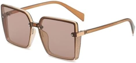 

Модные большие квадратные солнцезащитные очки без оправы для женщин, с плоской верхней частью, большие солнцезащитные очки для женщин, цельные, для путешествий MTZJH, Brown