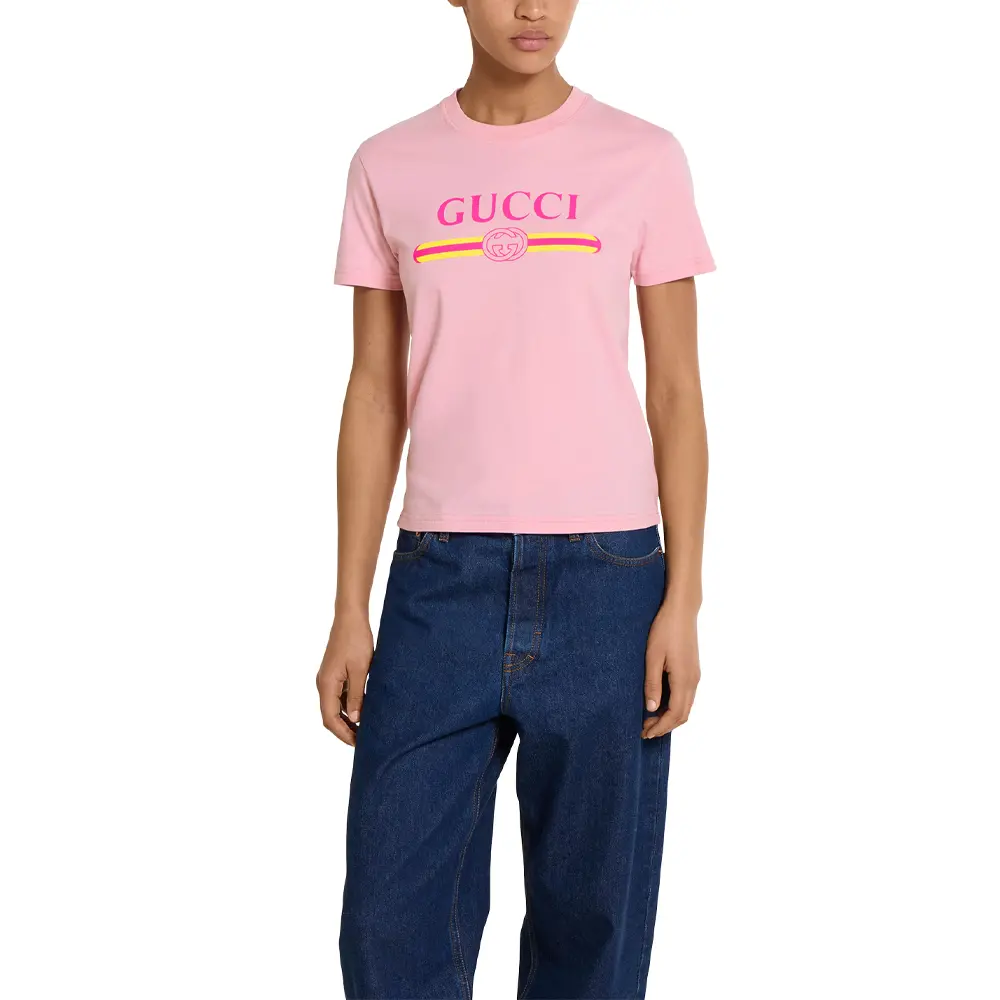 Футболка GUCCI из хлопкового джерси с принтом, розовый — фото 4
