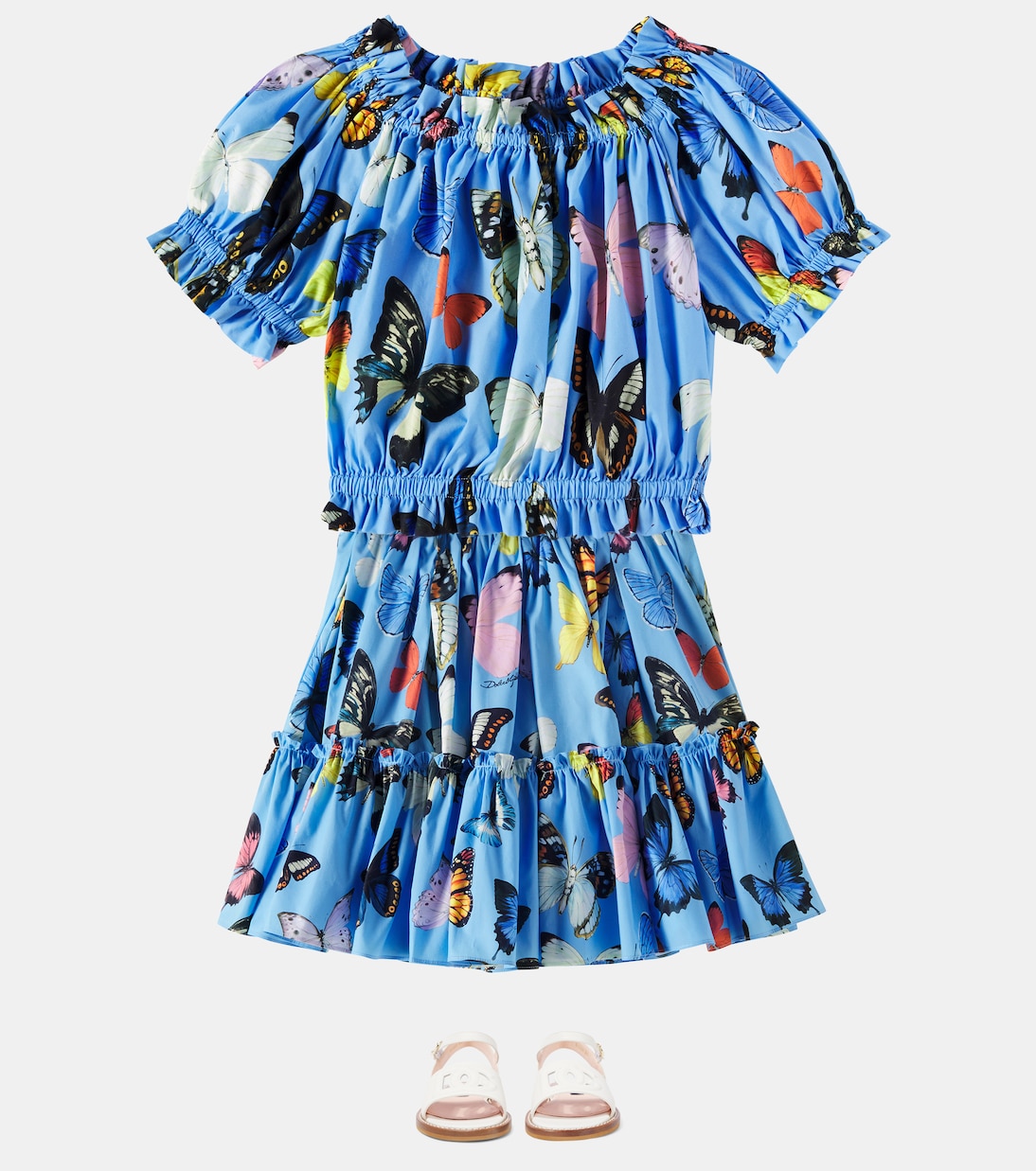 Топ из принтованного хлопкового поплина Dolce&Gabbana Kids, Farfalle Fdo Azzurro — фото 2