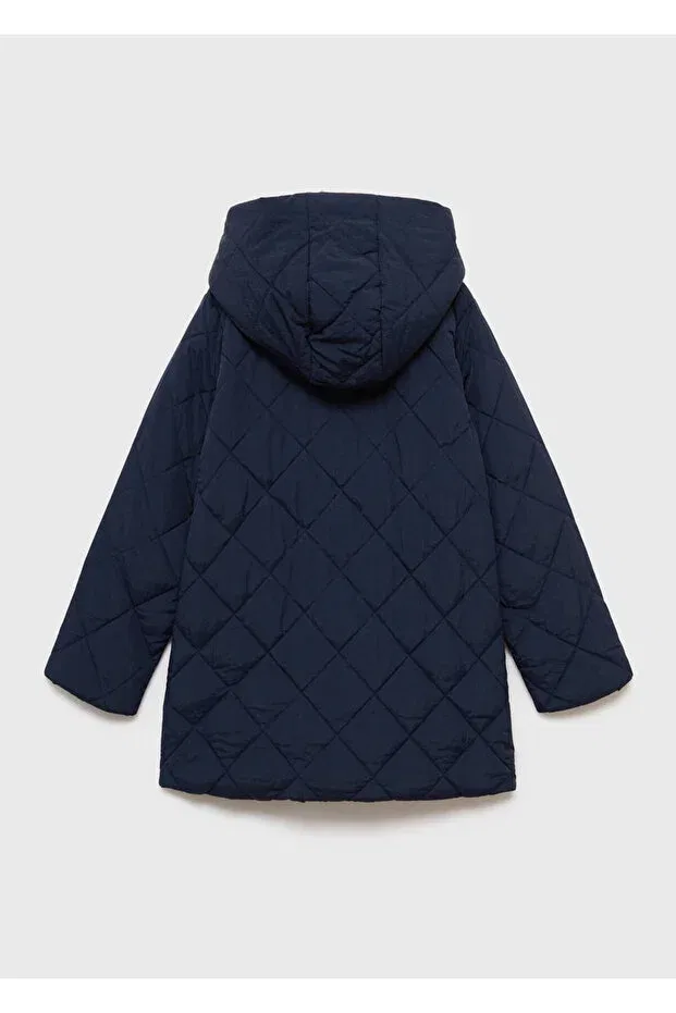 Детское пальто для девочек стеганое Diamond patterned quilted anorak Mango Kids, Navy Blue — фото 3