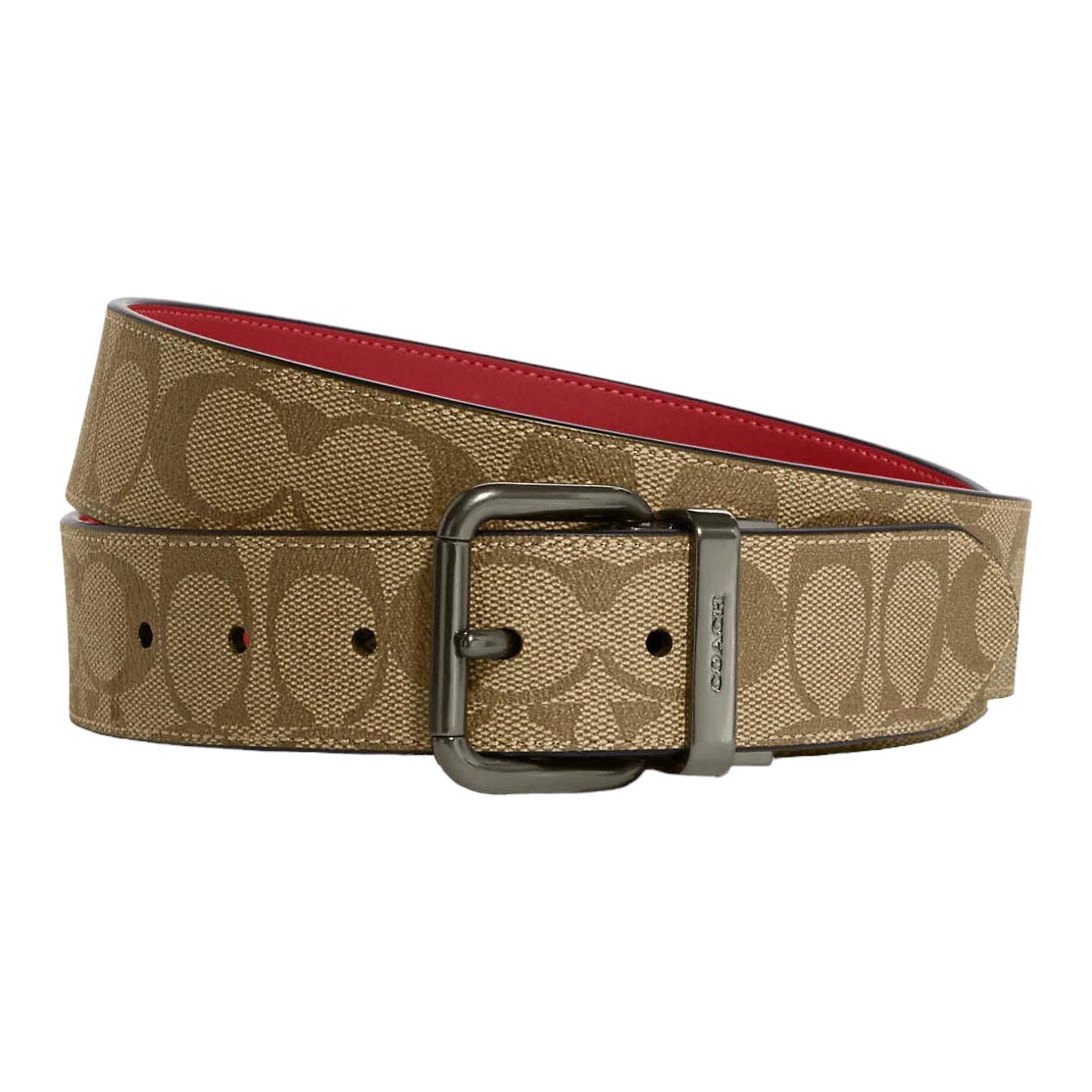 

Ремень Coach Outlet Roller Buckle Cut To Size Reversible, хаки/красный