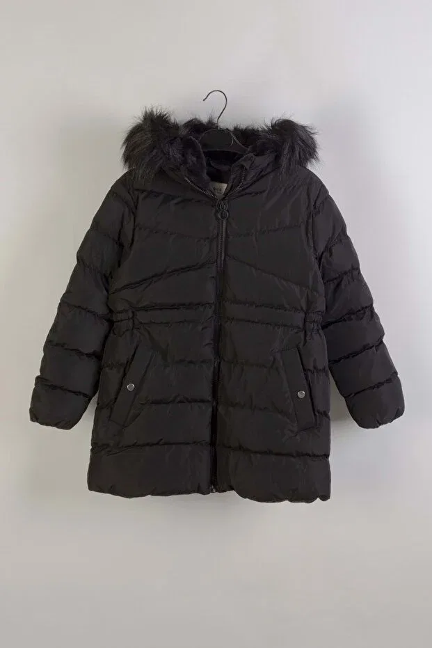 Детское пальто для девочек с капюшоном из меха Generic Brands, Black