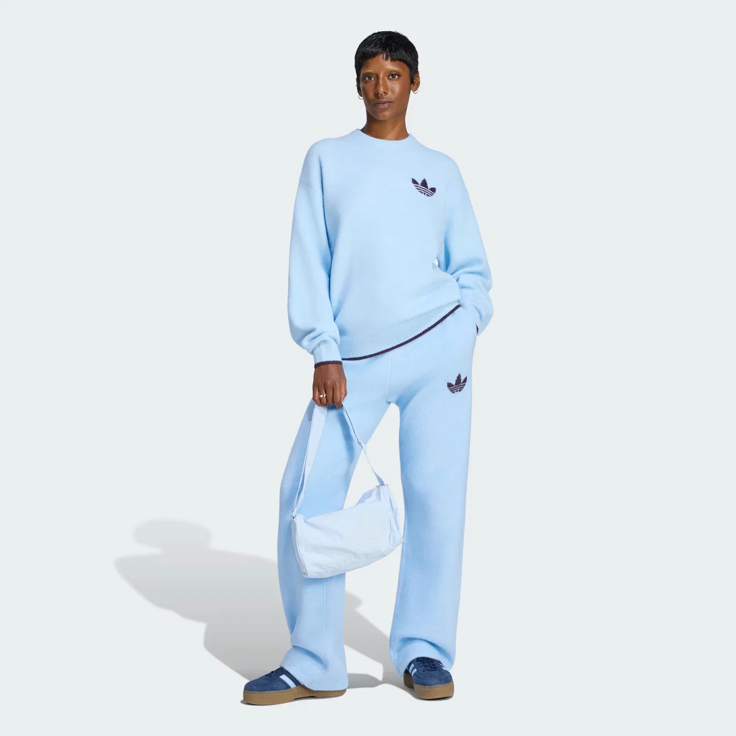 Женские вязаные брюки свободного кроя Knit Tipping Pants Adidas Originals, небесно-голубой/благородный красный — фото 3