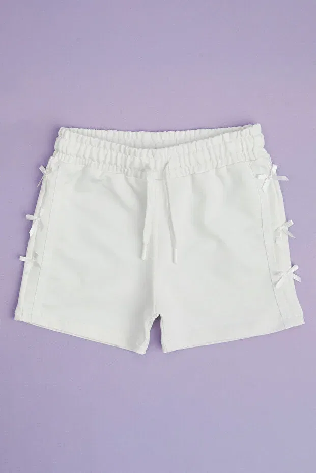Детские шорты для девочек однотонные Elastic Waist Bowknot Fulla Moda, Ecru