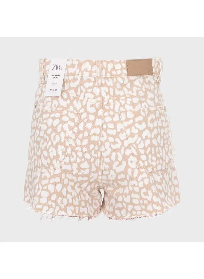 Шорты джинсовые с принтом Zara, хаки/белый — фото 3