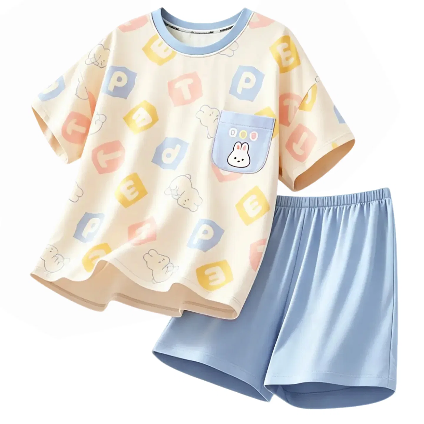 Детский комплект пижам для девочек из лиоцеллового хлопка Red Bean, Z416-Blue Pet Rabbit